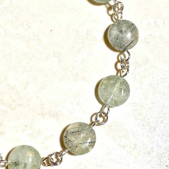 2/$20, Pale Green Prehnite Bracelet, Genuine Gemstone + Paw Print Heartbeat - Picture 4 of 11